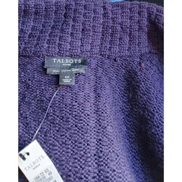Talbots womens 1x waffle knit fine wool dark purple sweater jacket button front - Picture 3 of 8